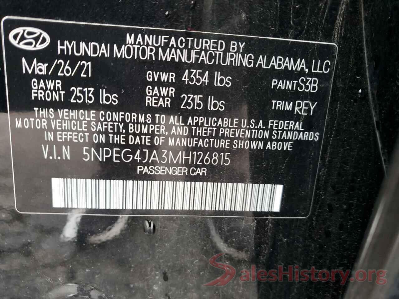 5NPEG4JA3MH126815 2021 HYUNDAI SONATA