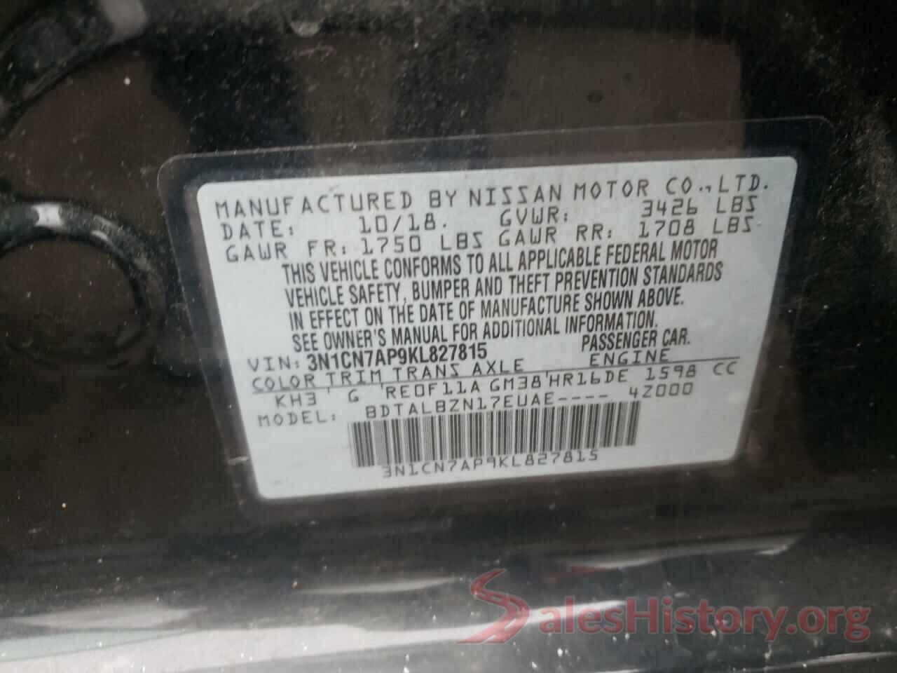 3N1CN7AP9KL827815 2019 NISSAN VERSA