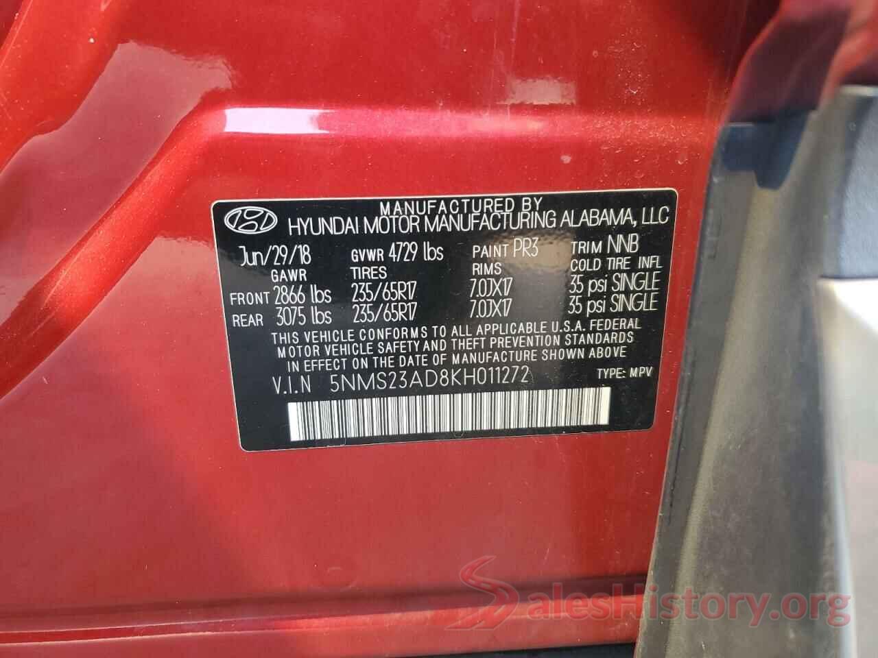 5NMS23AD8KH011272 2019 HYUNDAI SANTA FE