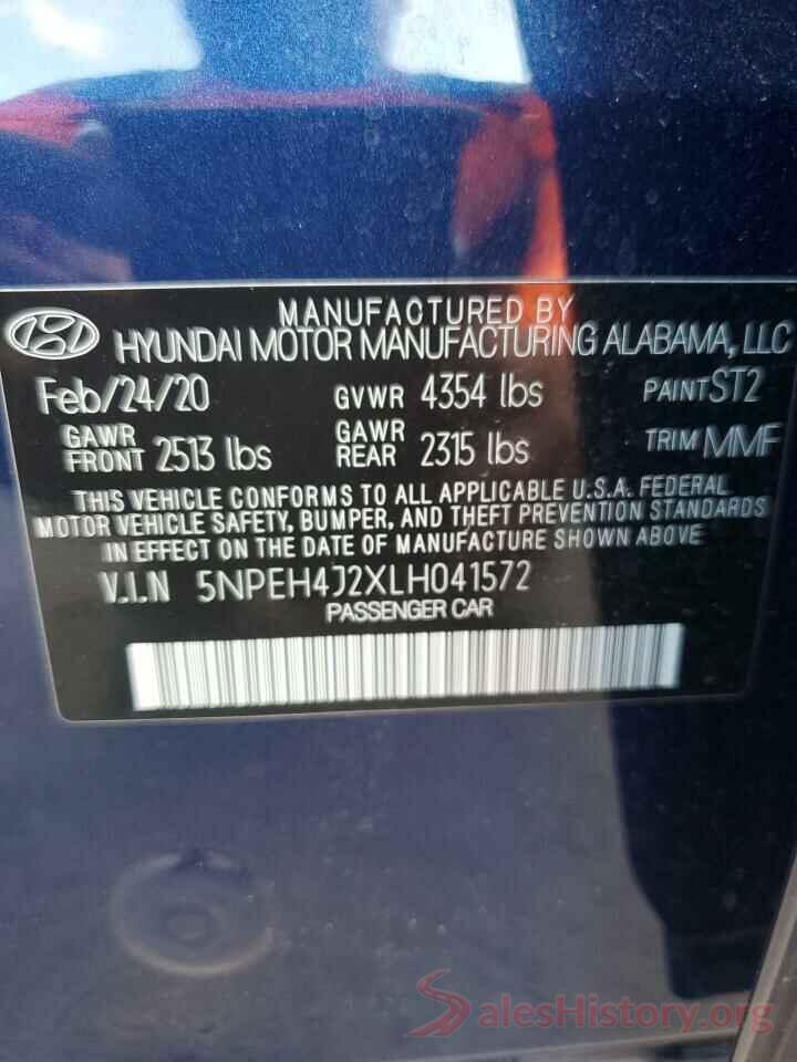 5NPEH4J2XLH041572 2020 HYUNDAI SONATA