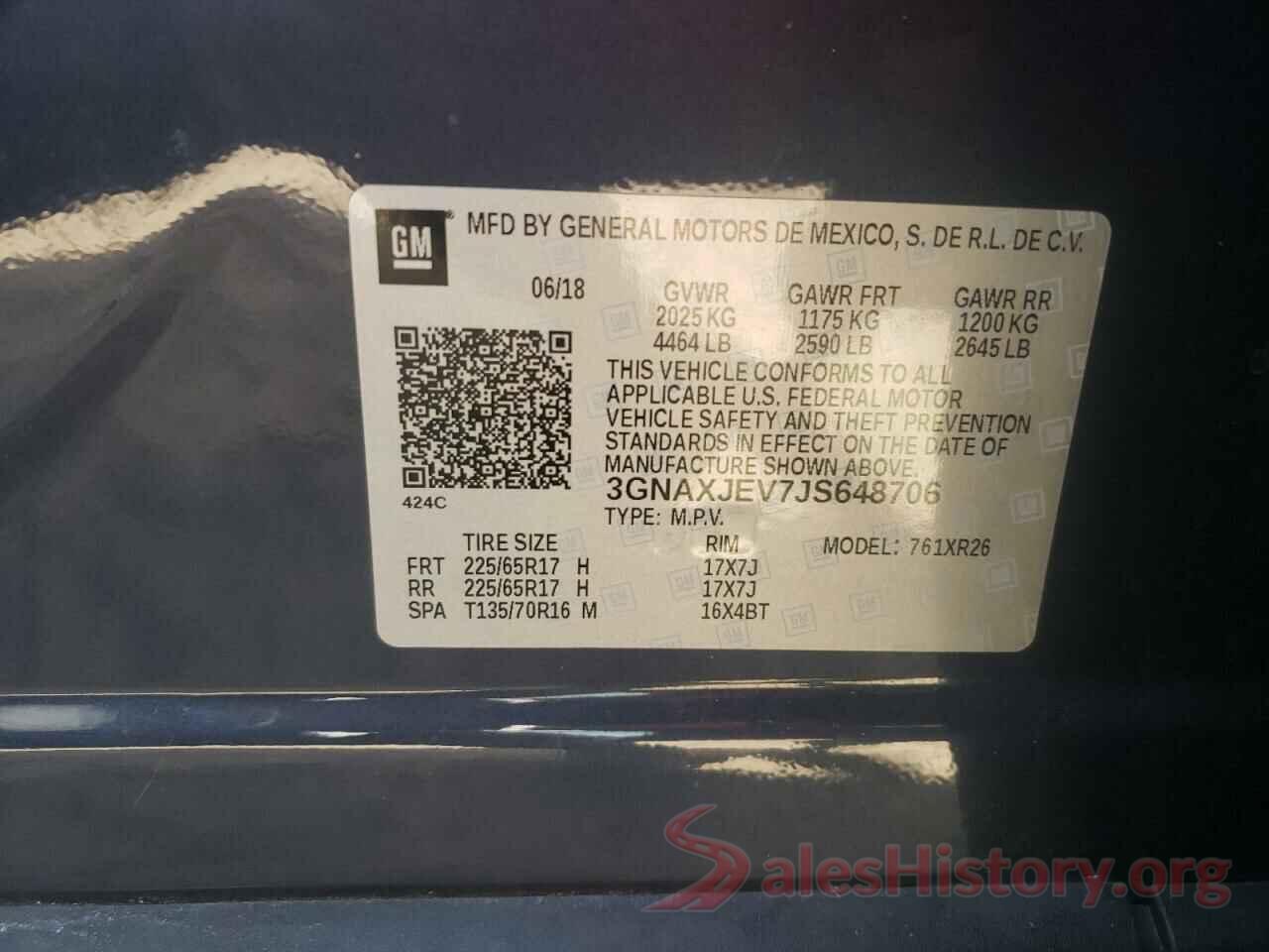 3GNAXJEV7JS648706 2018 CHEVROLET EQUINOX