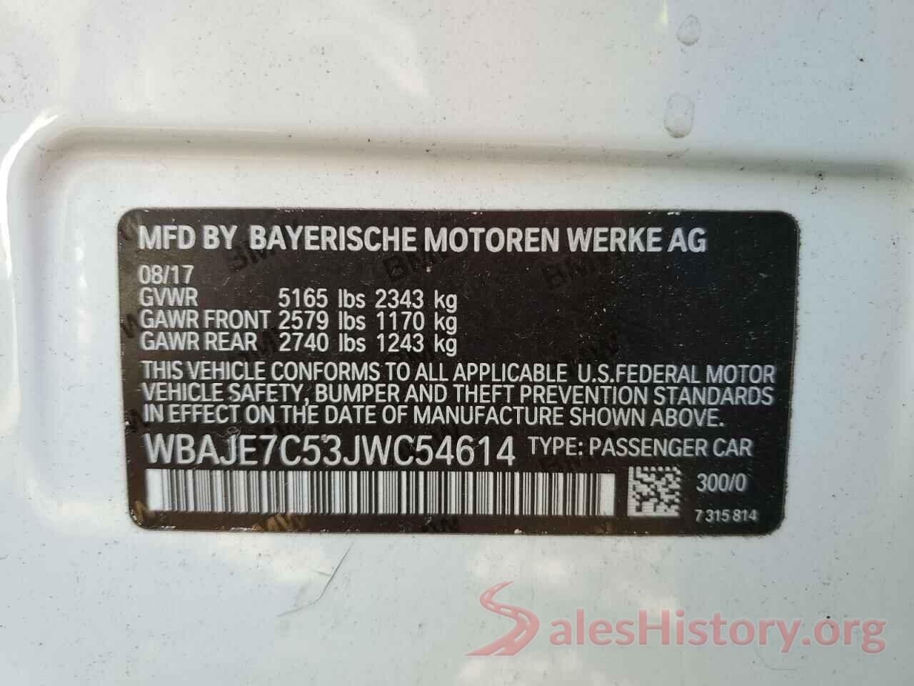 WBAJE7C53JWC54614 2018 BMW 5 SERIES