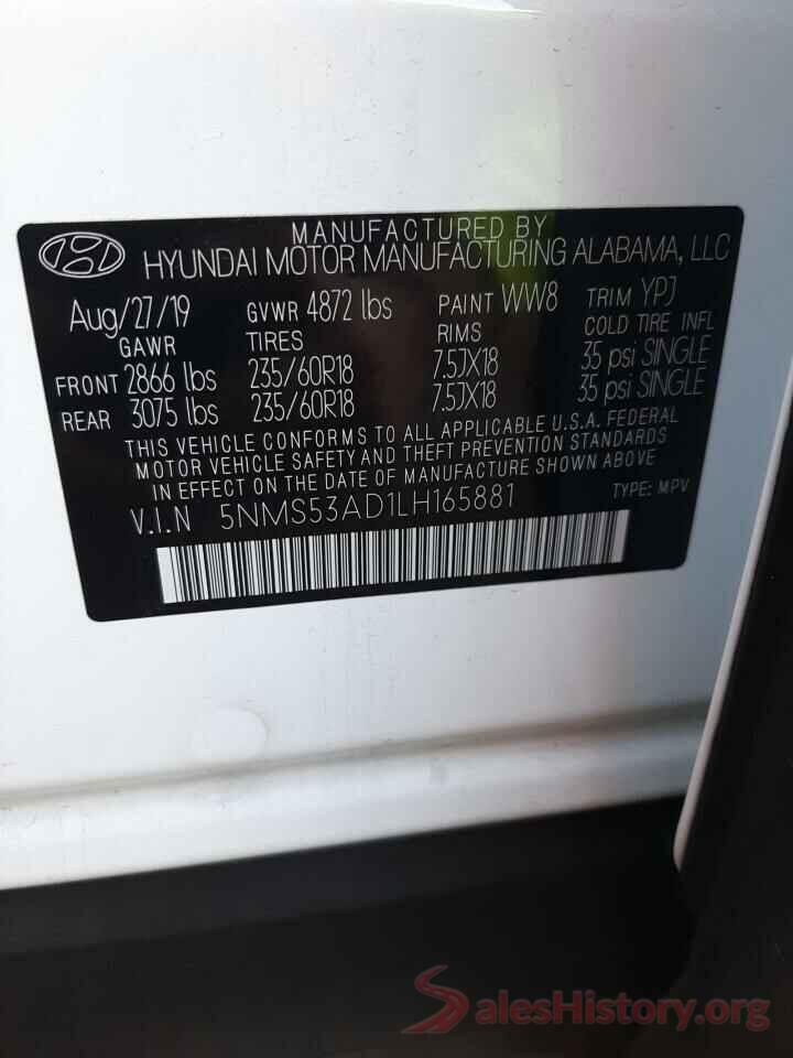 5NMS53AD1LH165881 2020 HYUNDAI SANTA FE