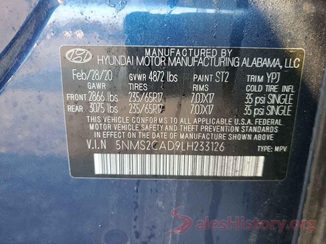 5NMS2CAD9LH233126 2020 HYUNDAI SANTA FE