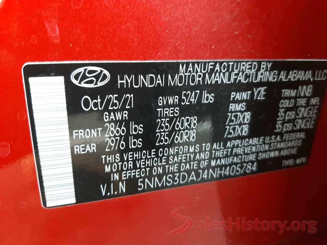 5NMS3DAJ4NH405784 2022 HYUNDAI SANTA FE