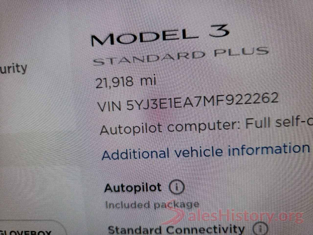 5YJ3E1EA7MF922262 2021 TESLA MODEL 3