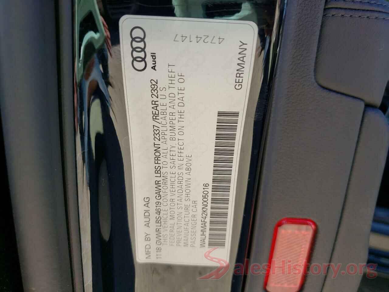 WAUHMAF42KN005016 2019 AUDI A4