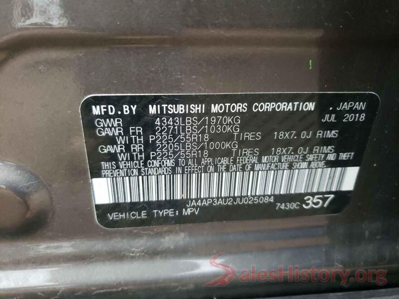 JA4AP3AU2JU025084 2018 MITSUBISHI OUTLANDER