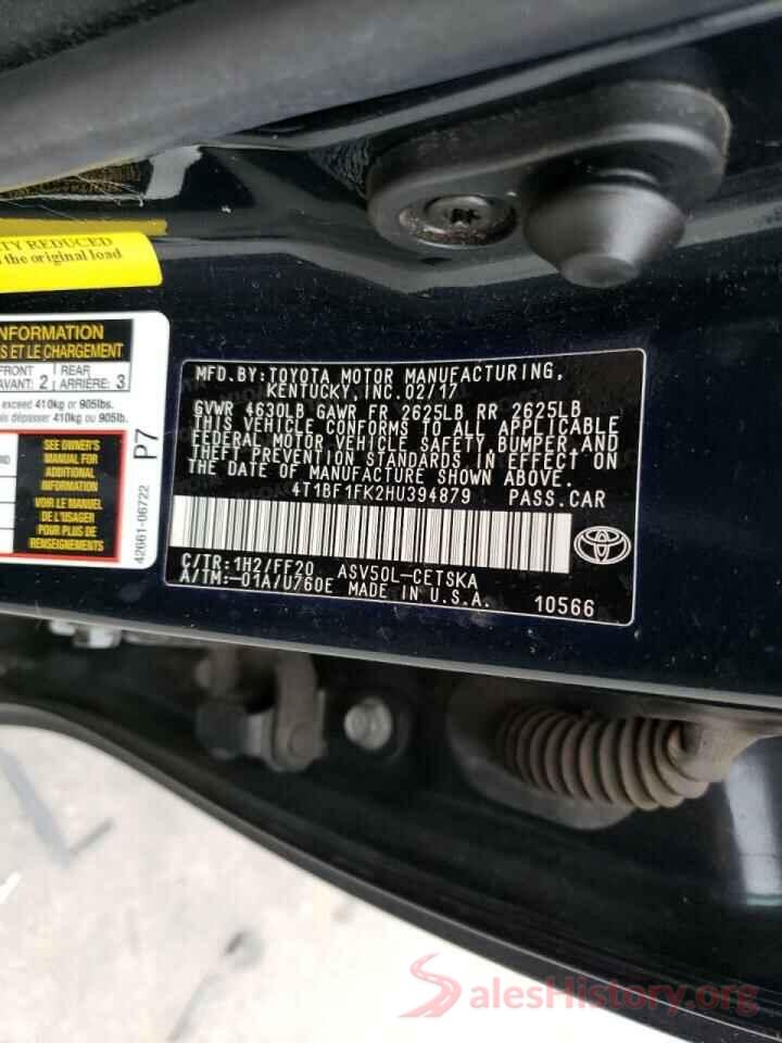 4T1BF1FK2HU394879 2017 TOYOTA CAMRY