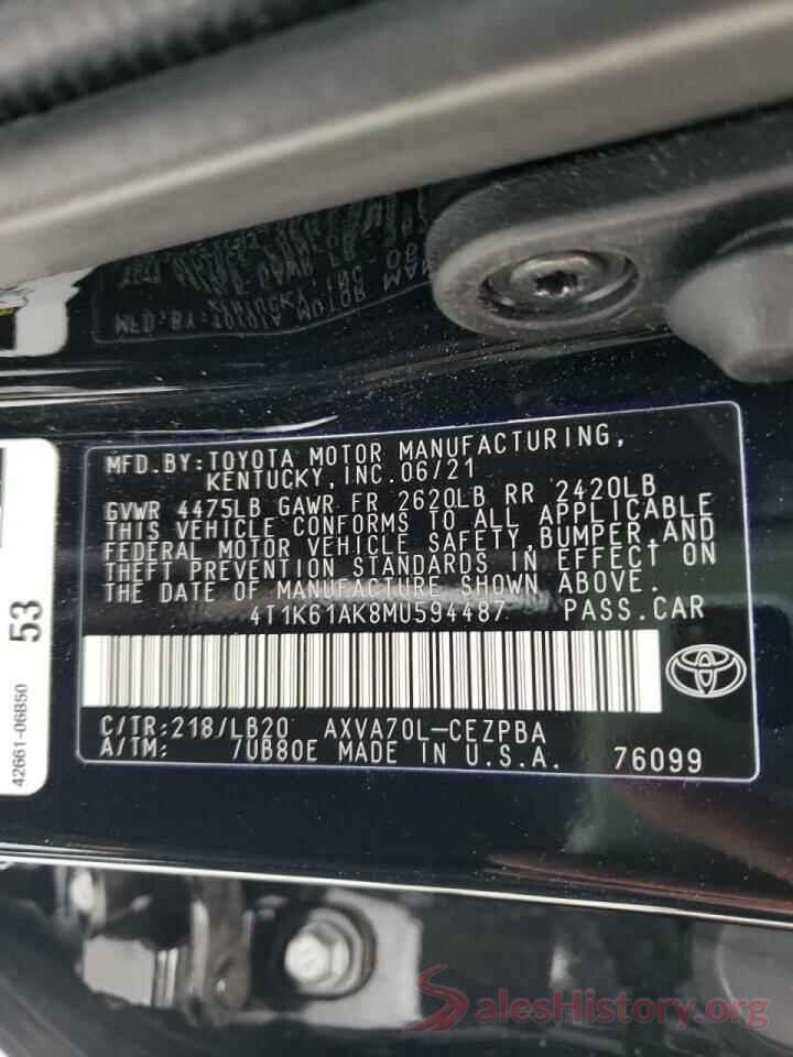 4T1K61AK8MU594487 2021 TOYOTA CAMRY