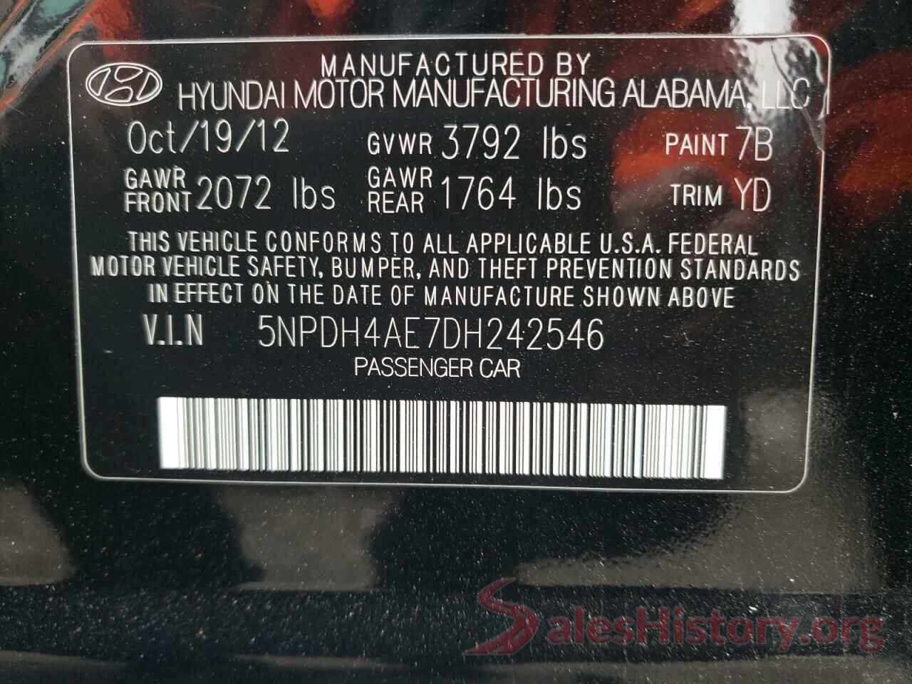 5NPDH4AE7DH242546 2013 HYUNDAI ELANTRA