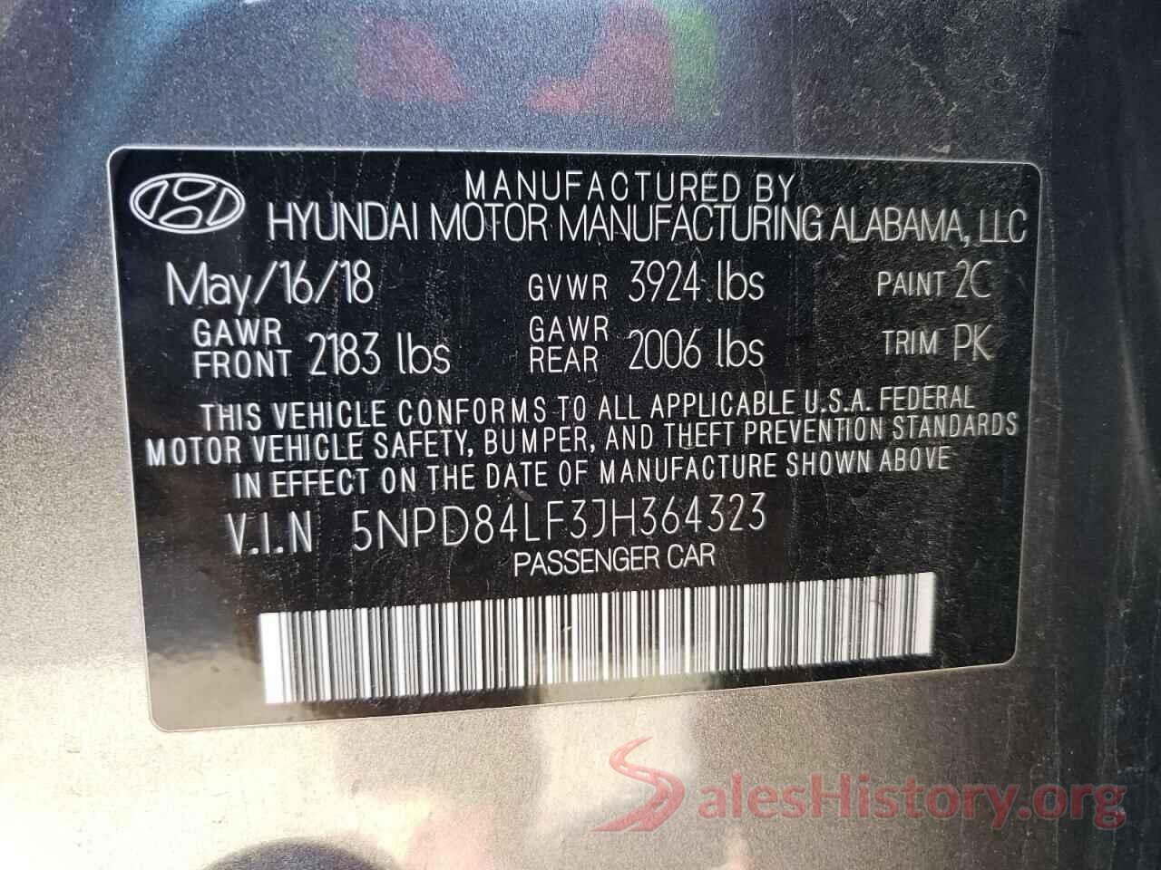 5NPD84LF3JH364323 2018 HYUNDAI ELANTRA