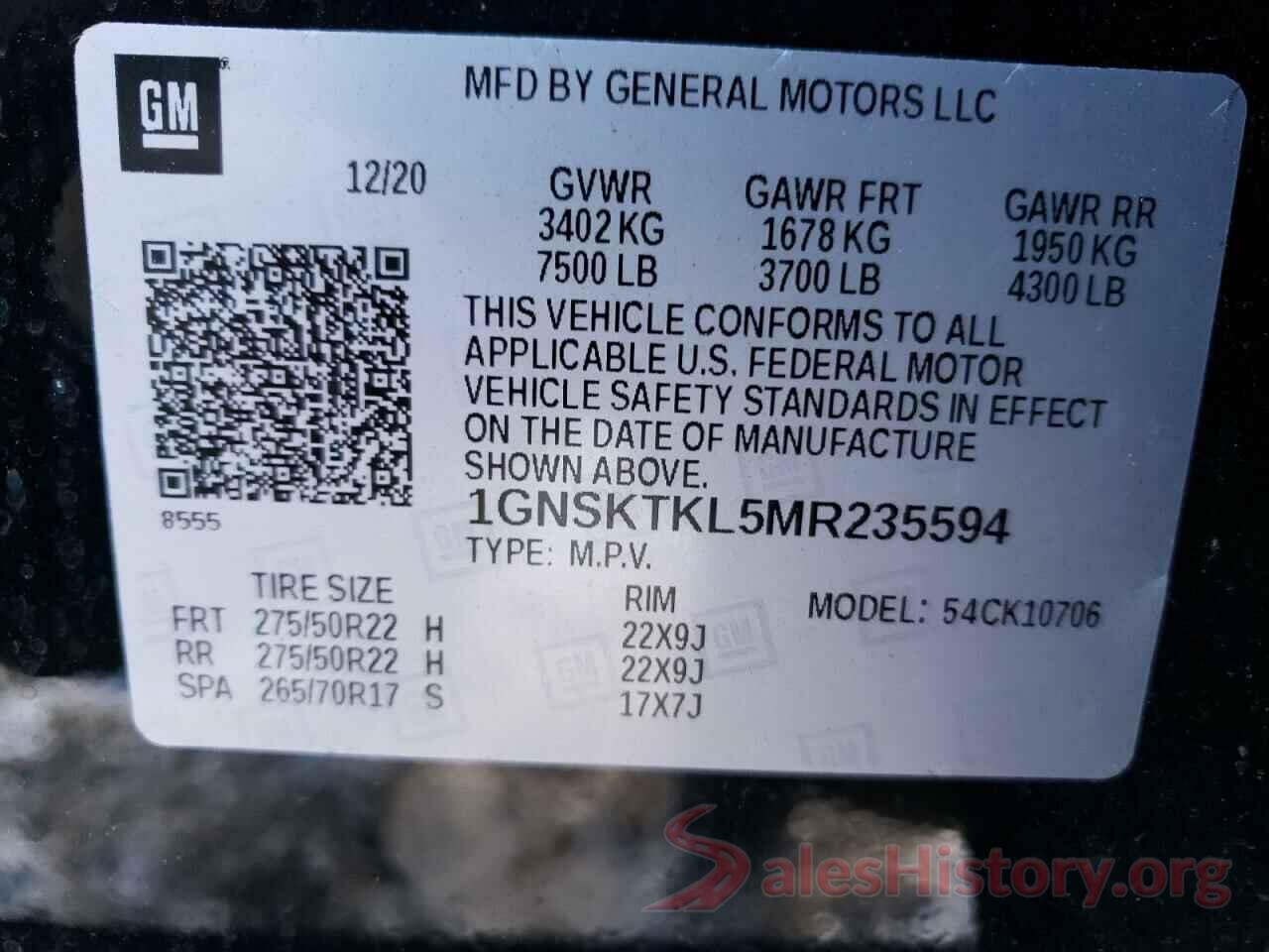 1GNSKTKL5MR235594 2021 CHEVROLET TAHOE