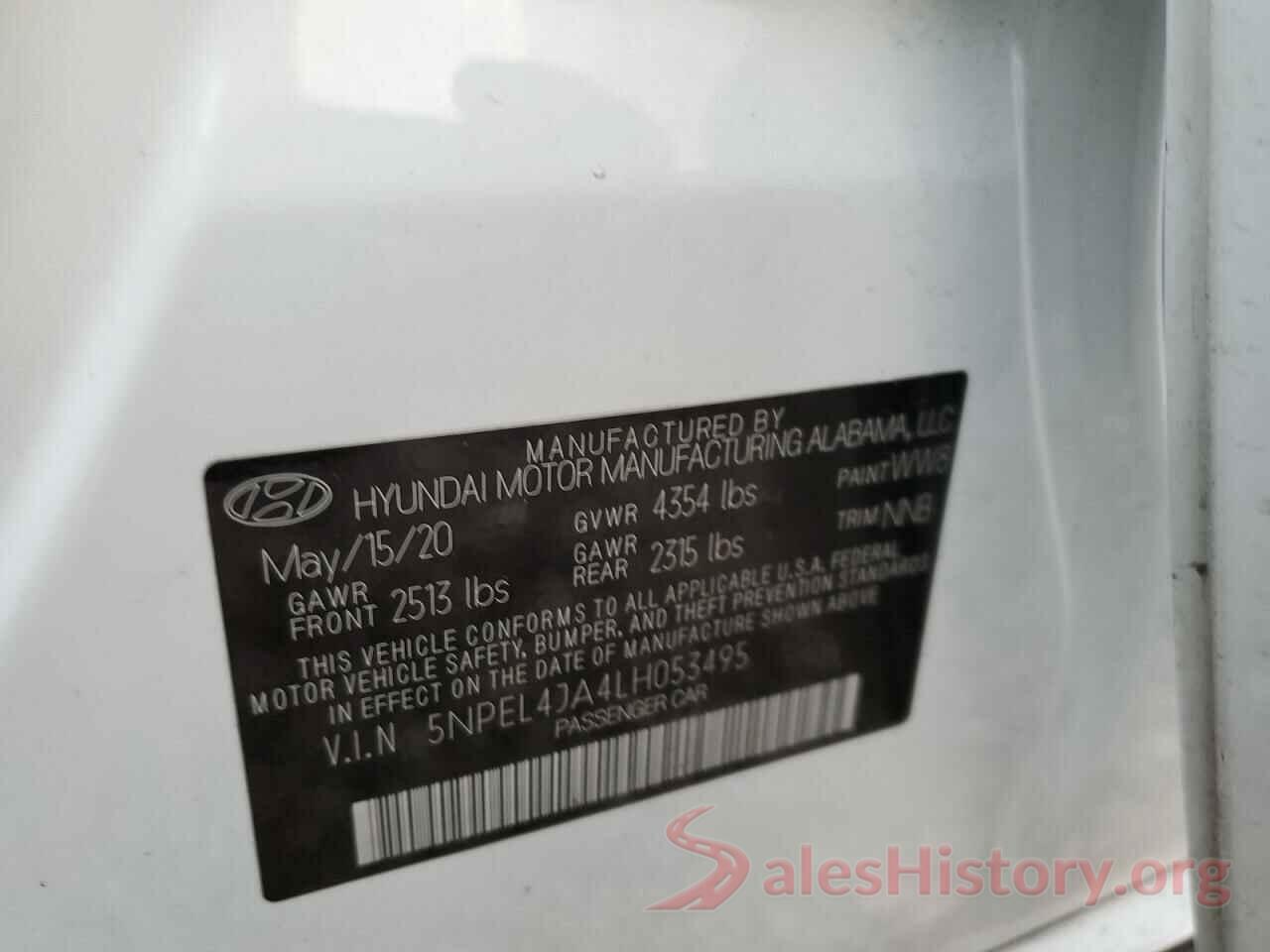 5NPEL4JA4LH053495 2020 HYUNDAI SONATA