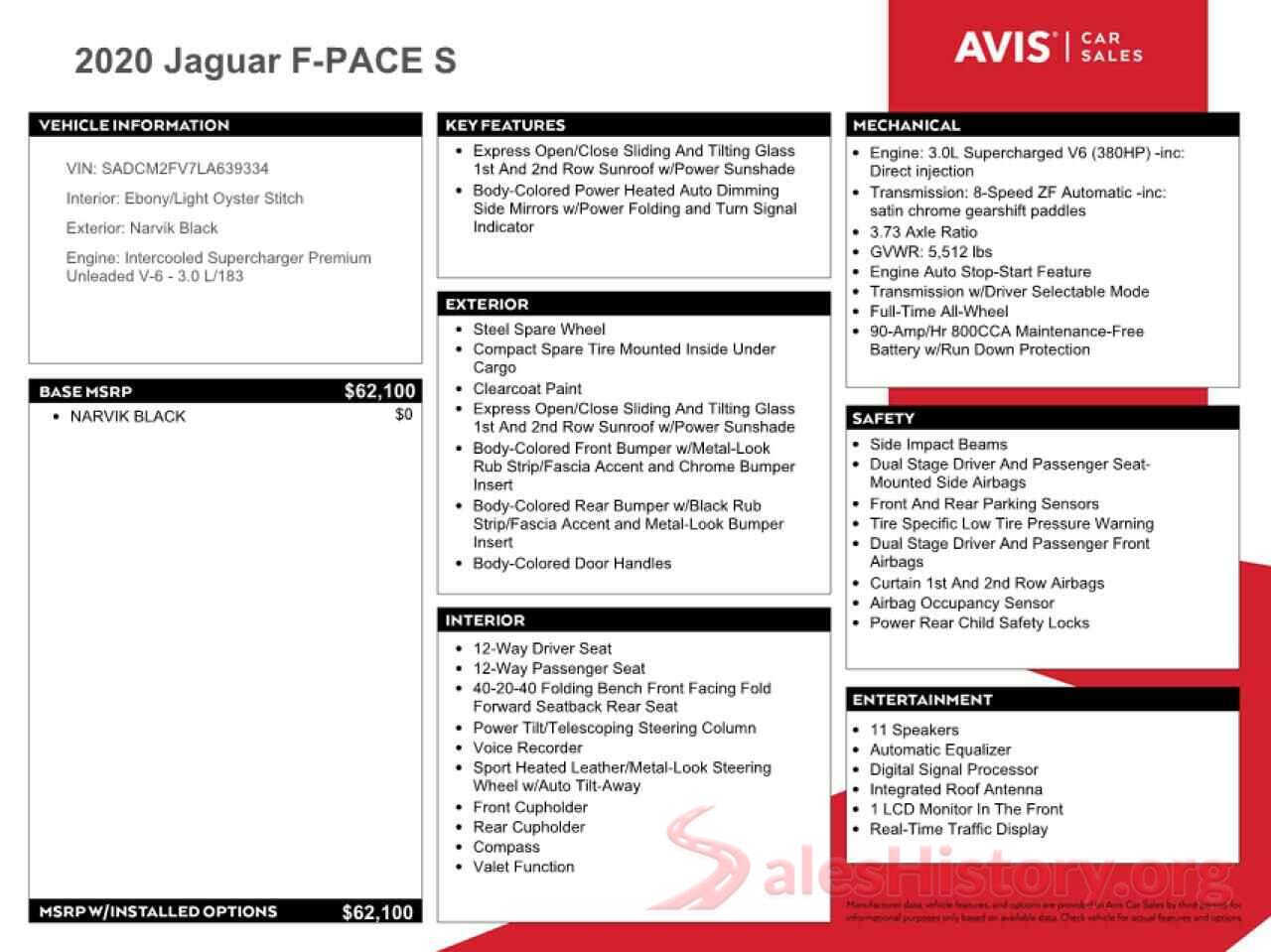 SADCM2FV7LA639334 2020 JAGUAR F-PACE