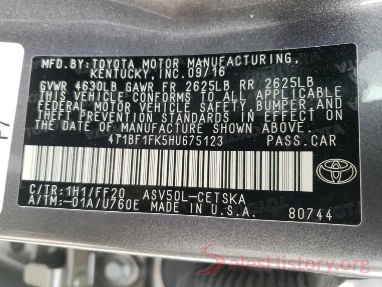 4T1BF1FK5HU675123 2017 TOYOTA CAMRY