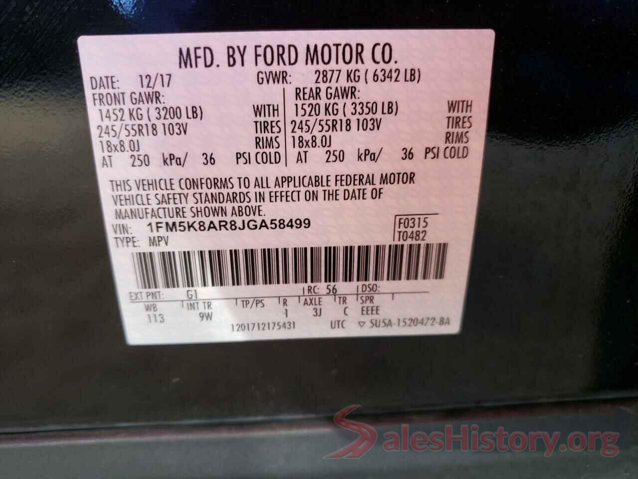 1FM5K8AR8JGA58499 2018 FORD EXPLORER