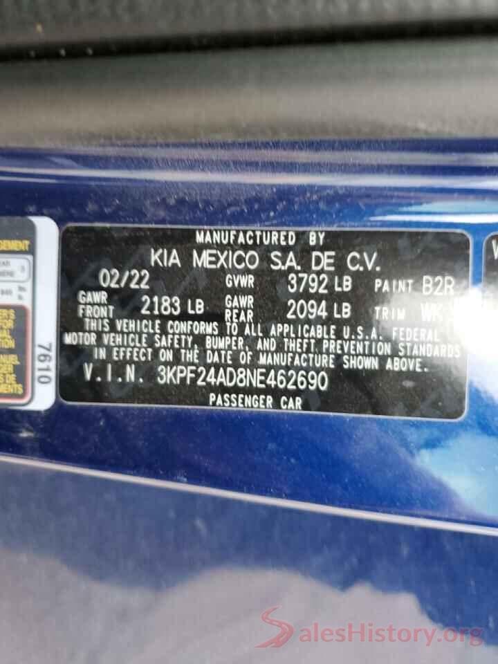 3KPF24AD8NE462690 2022 KIA FORTE