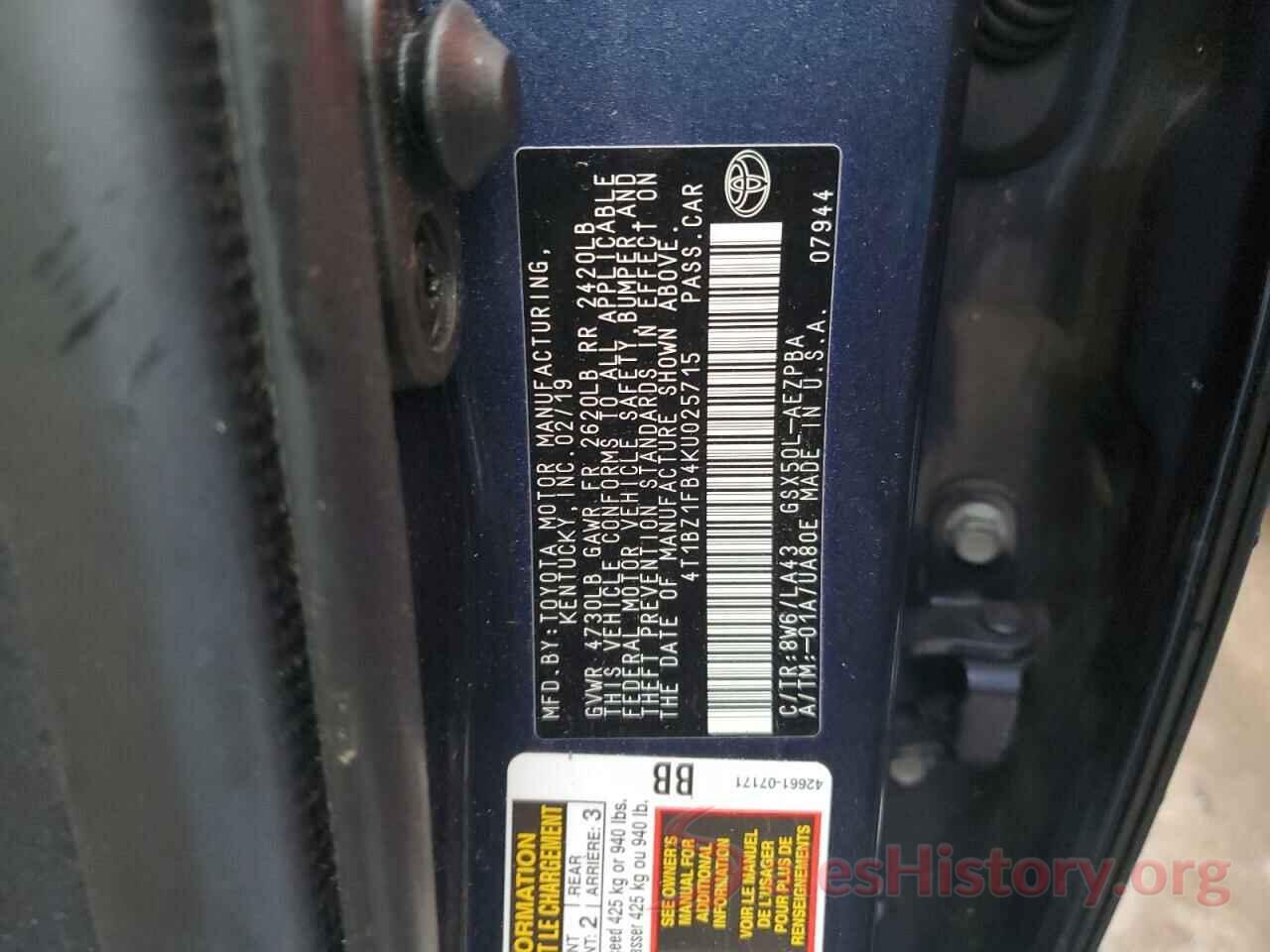 4T1BZ1FB4KU025715 2019 TOYOTA AVALON