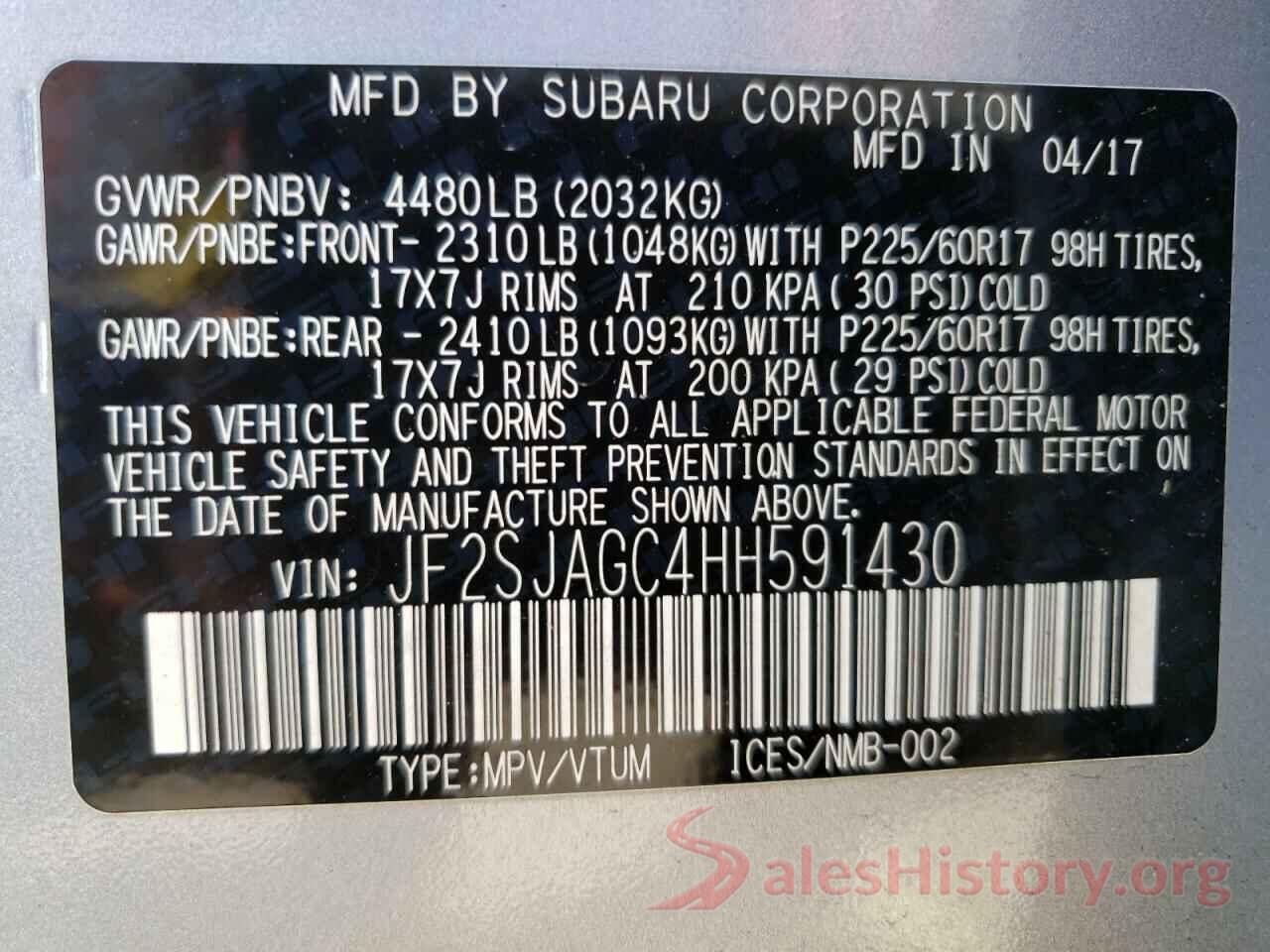 JF2SJAGC4HH591430 2017 SUBARU FORESTER