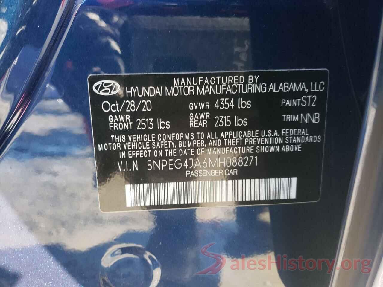 5NPEG4JA6MH088271 2021 HYUNDAI SONATA