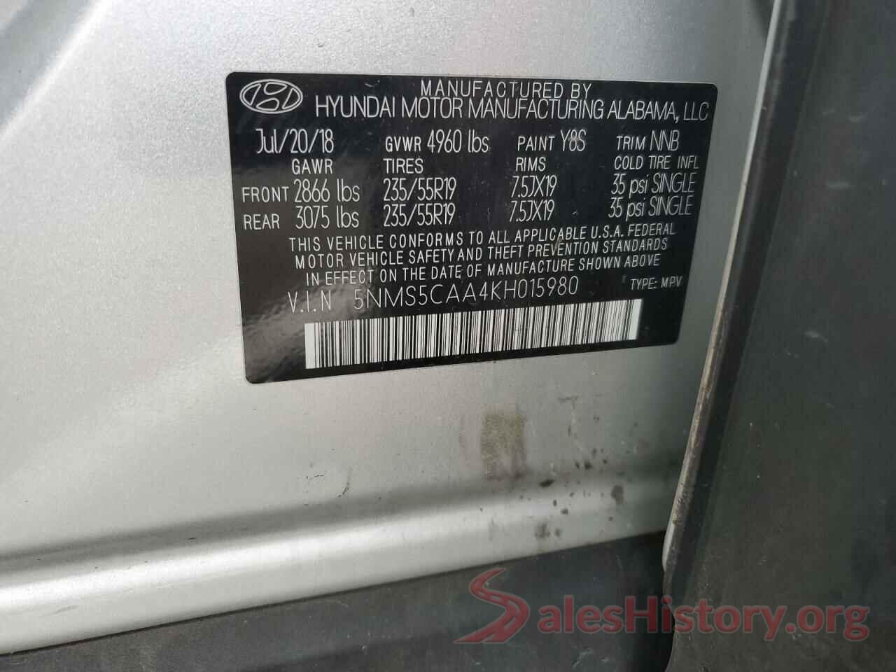 5NMS5CAA4KH015980 2019 HYUNDAI SANTA FE