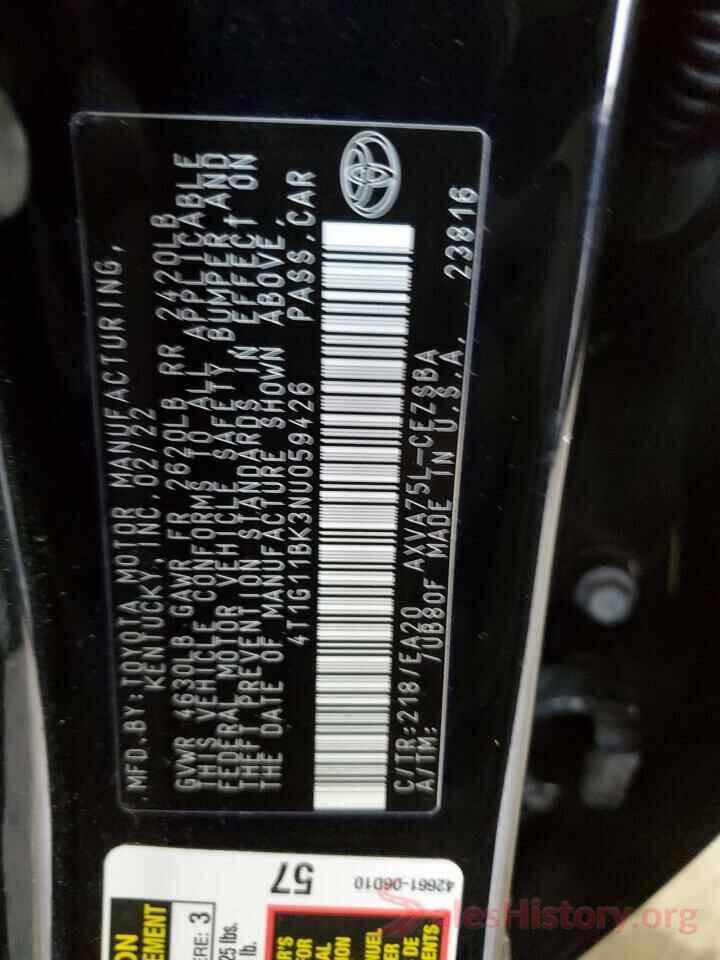 4T1G11BK3NU059426 2022 TOYOTA CAMRY