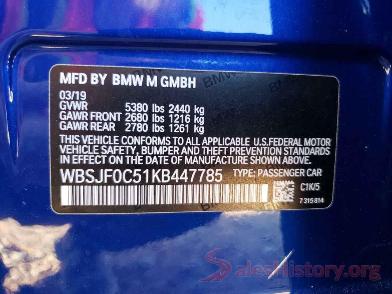 WBSJF0C51KB447785 2019 BMW M5