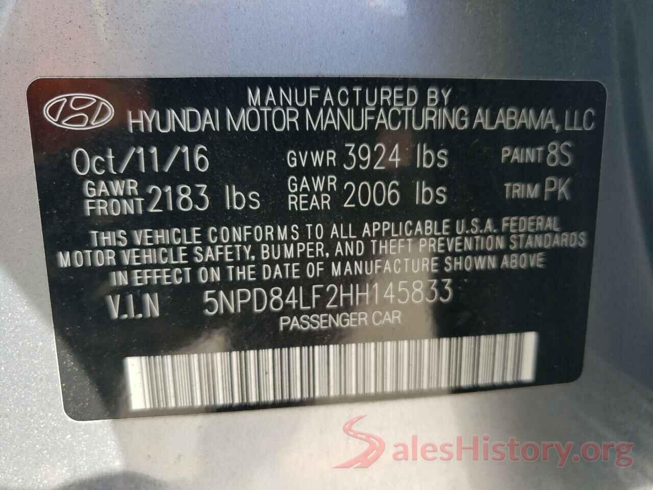 5NPD84LF2HH145833 2017 HYUNDAI ELANTRA