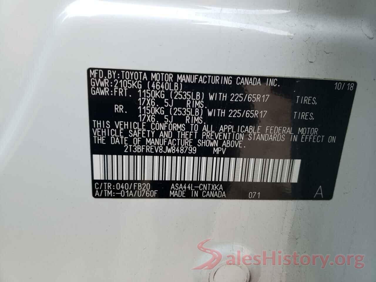 2T3BFREV8JW848799 2018 TOYOTA RAV4