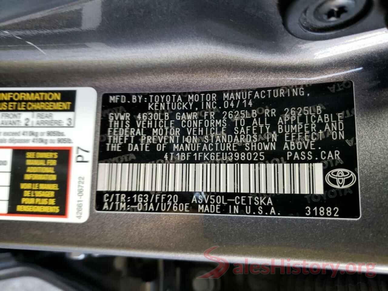 4T1BF1FK6EU398025 2014 TOYOTA CAMRY