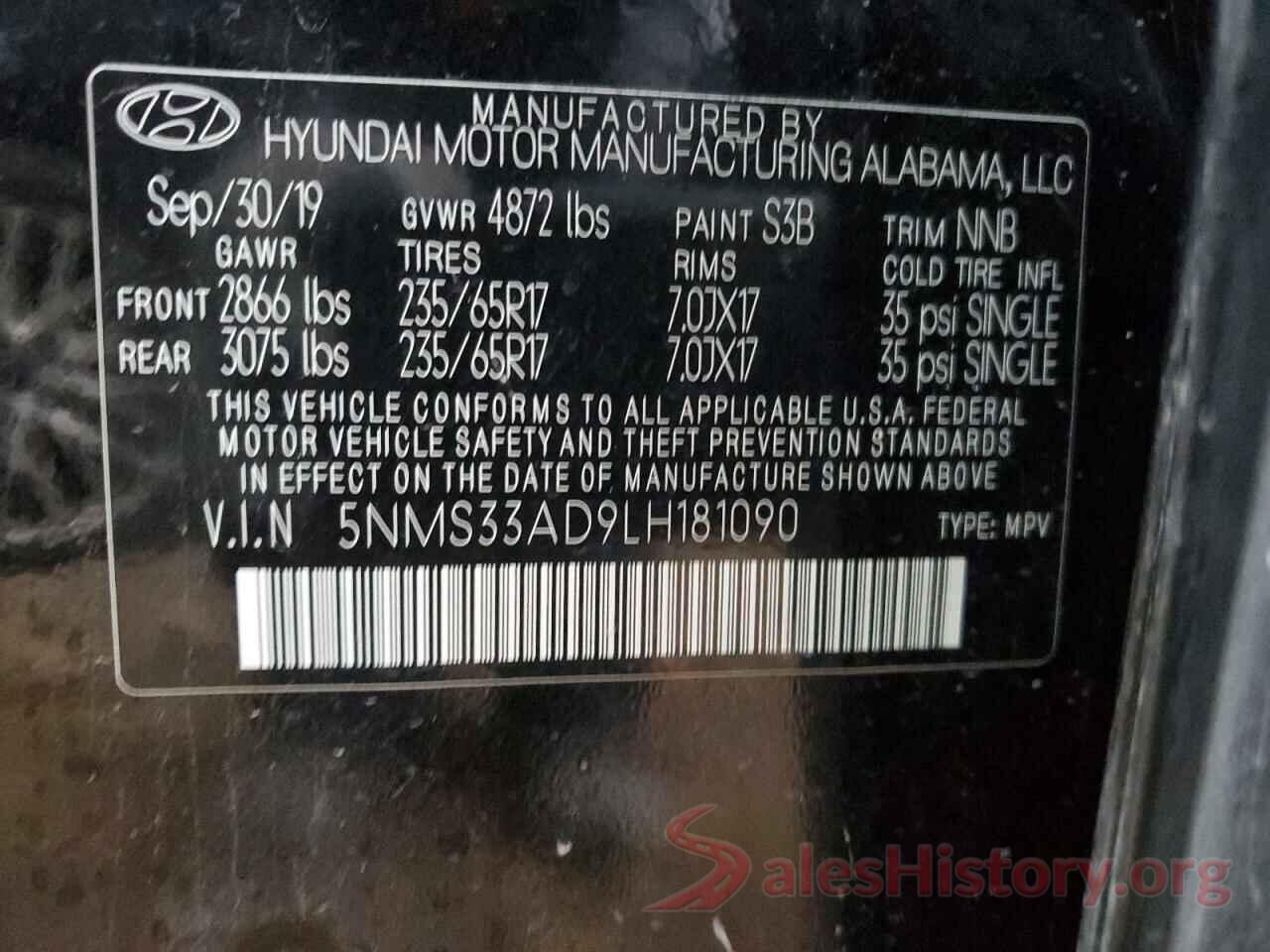 5NMS33AD9LH181090 2020 HYUNDAI SANTA FE