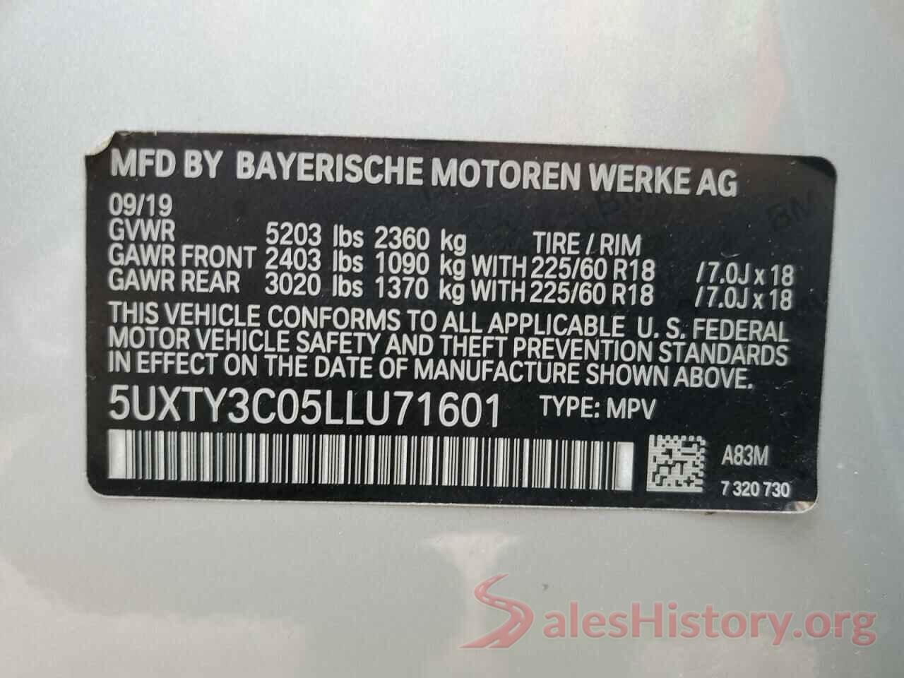 5UXTY3C05LLU71601 2020 BMW X3