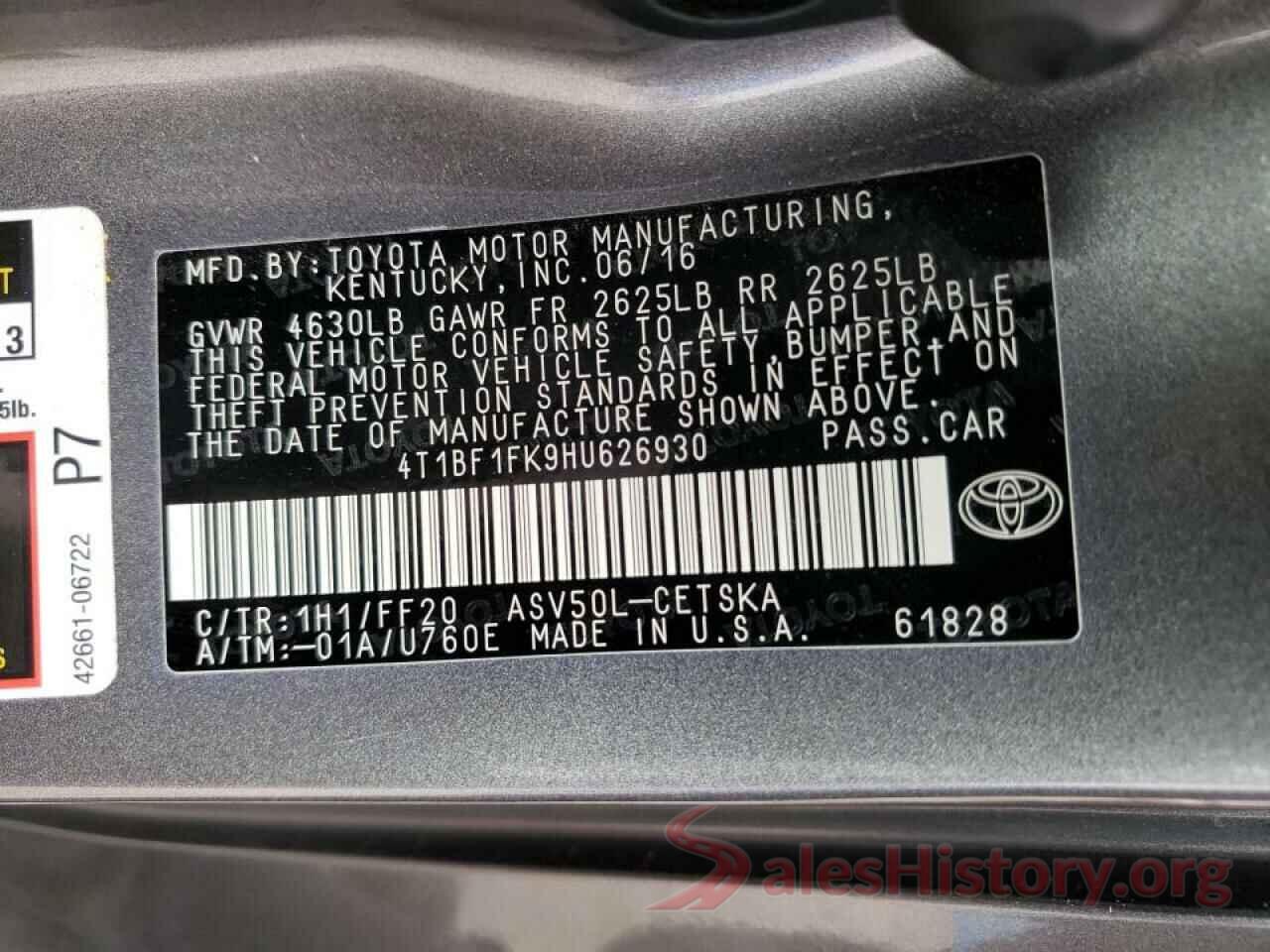 4T1BF1FK9HU626930 2017 TOYOTA CAMRY