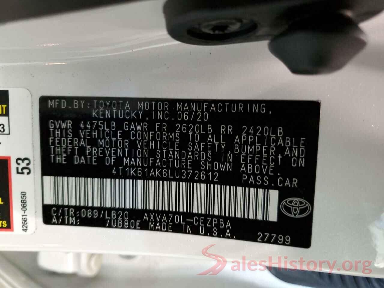 4T1K61AK6LU372612 2020 TOYOTA CAMRY