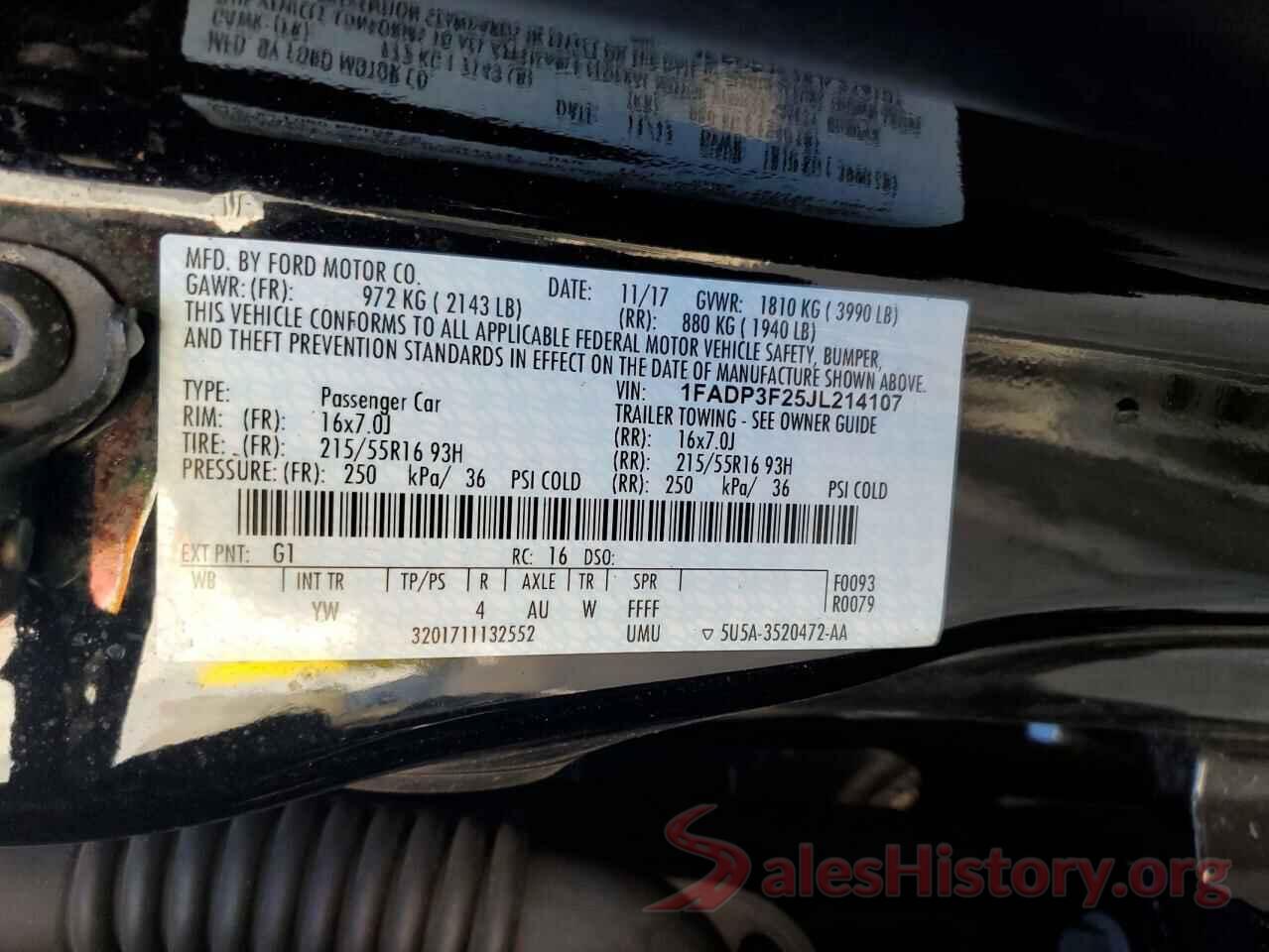 1FADP3F25JL214107 2018 FORD FOCUS