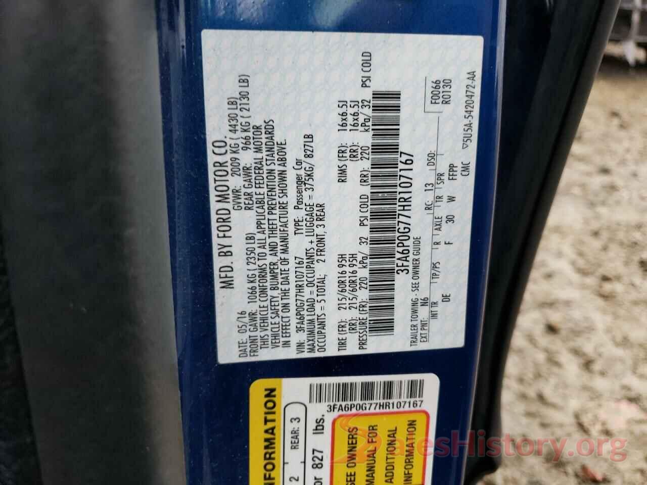 3FA6P0G77HR107167 2017 FORD FUSION