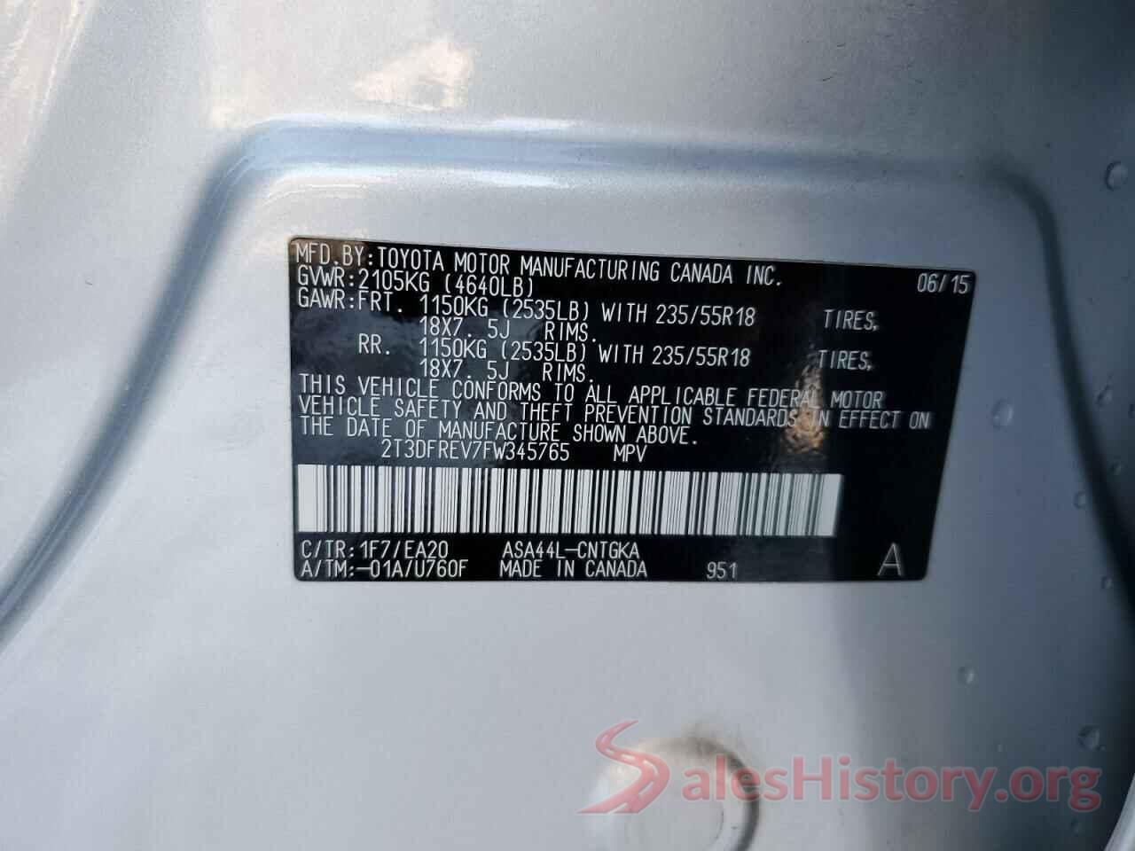 2T3DFREV7FW345765 2015 TOYOTA RAV4