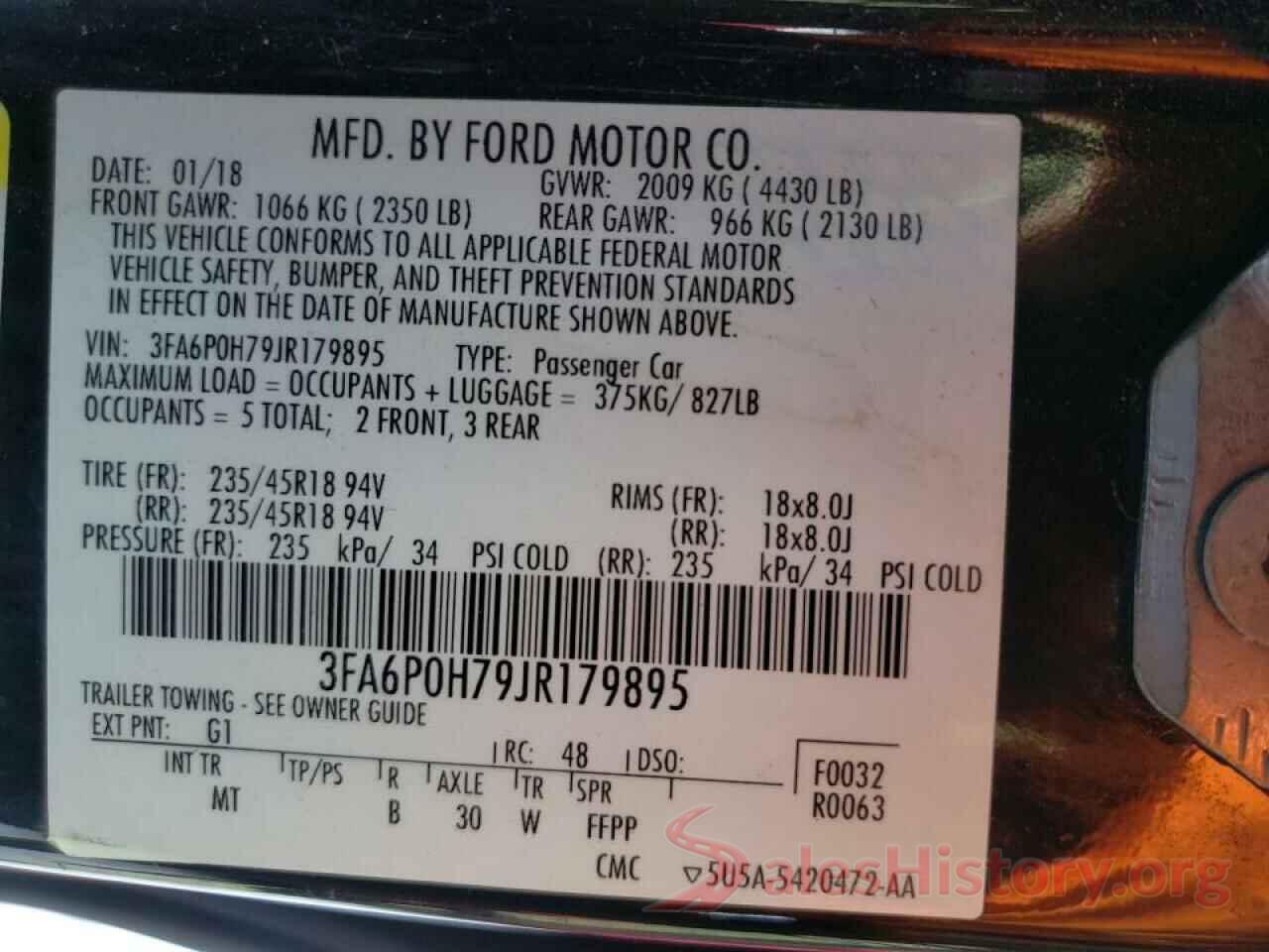 3FA6P0H79JR179895 2018 FORD FUSION