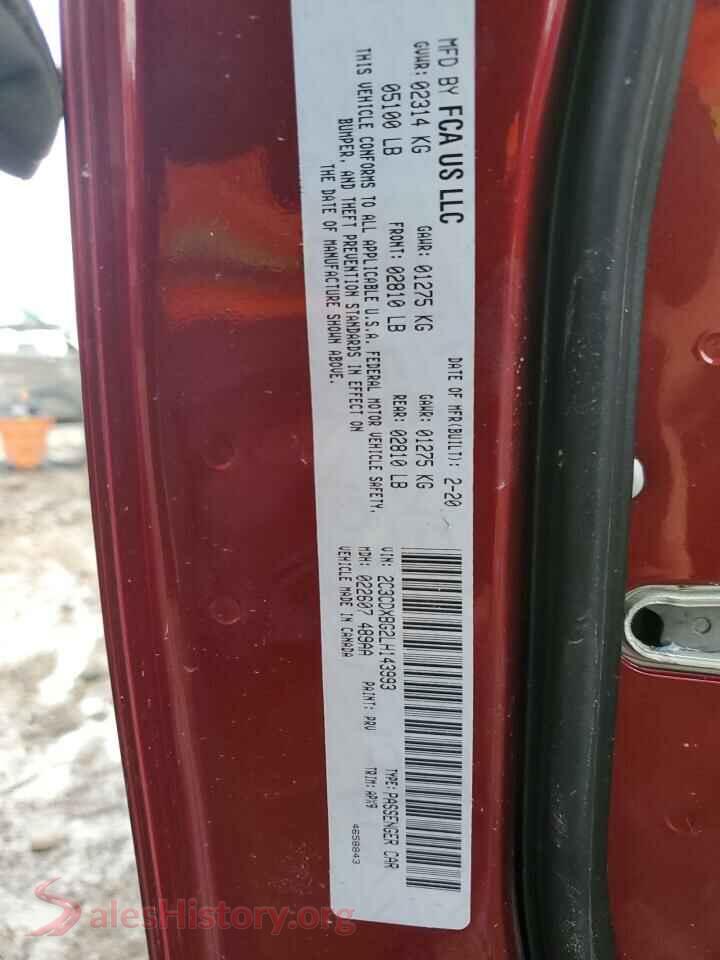 2020 DODGE CHARGER VIN 2C3CDXBG2LH143993, wheel and tire