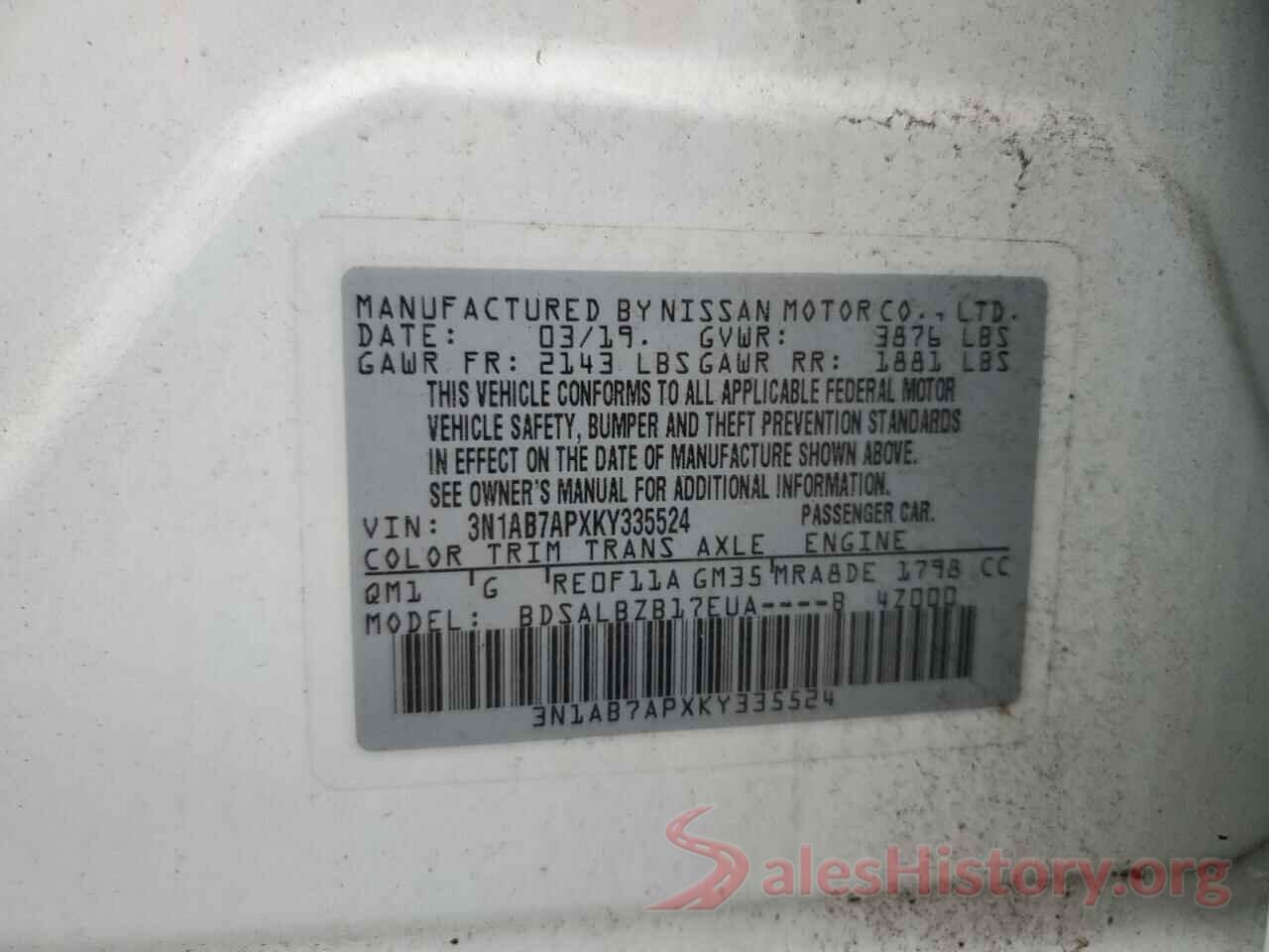 3N1AB7APXKY335524 2019 NISSAN SENTRA