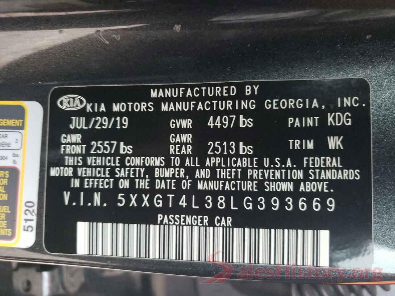 5XXGT4L38LG393669 2020 KIA OPTIMA