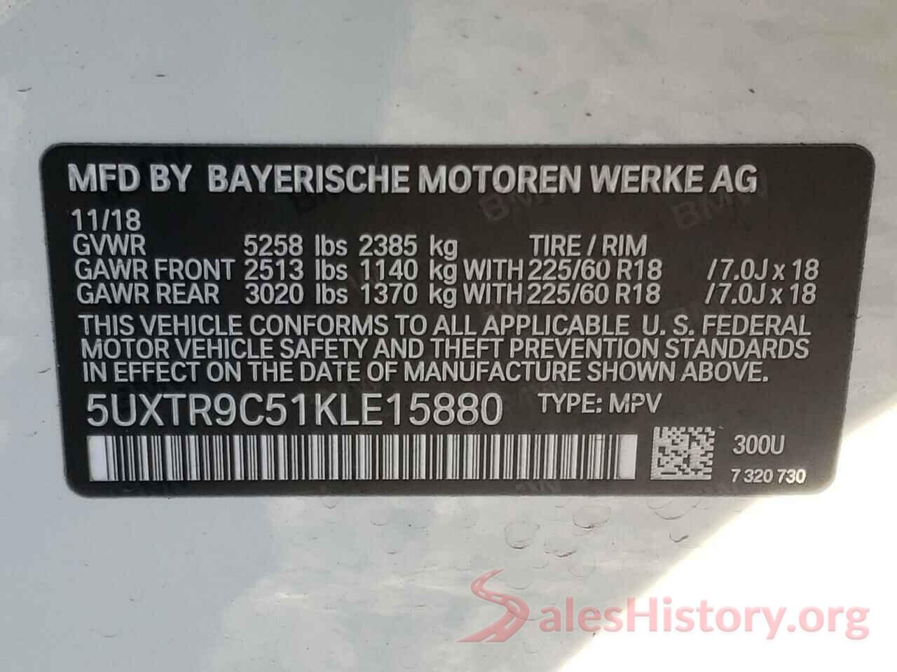 5UXTR9C51KLE15880 2019 BMW X3