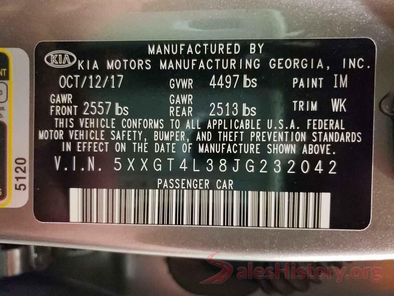 5XXGT4L38JG232042 2018 KIA OPTIMA