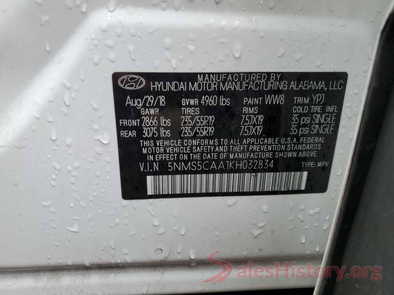 5NMS5CAA1KH032834 2019 HYUNDAI SANTA FE