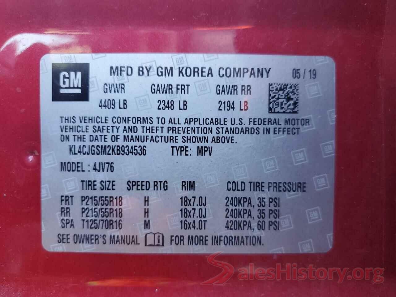 KL4CJGSM2KB934536 2019 BUICK ENCORE