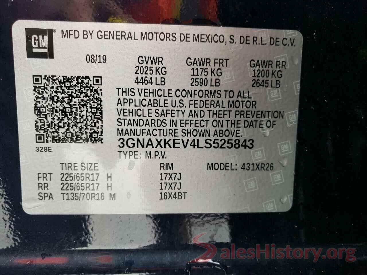 3GNAXKEV4LS525843 2020 CHEVROLET EQUINOX