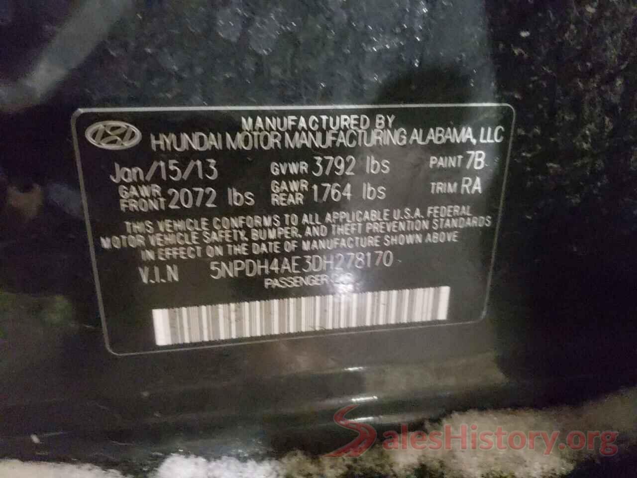 5NPDH4AE3DH278170 2013 HYUNDAI ELANTRA