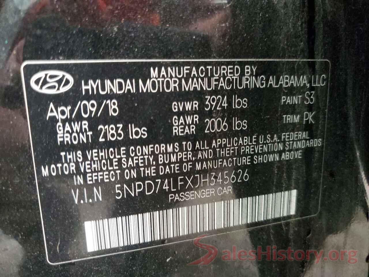 5NPD74LFXJH345626 2018 HYUNDAI ELANTRA