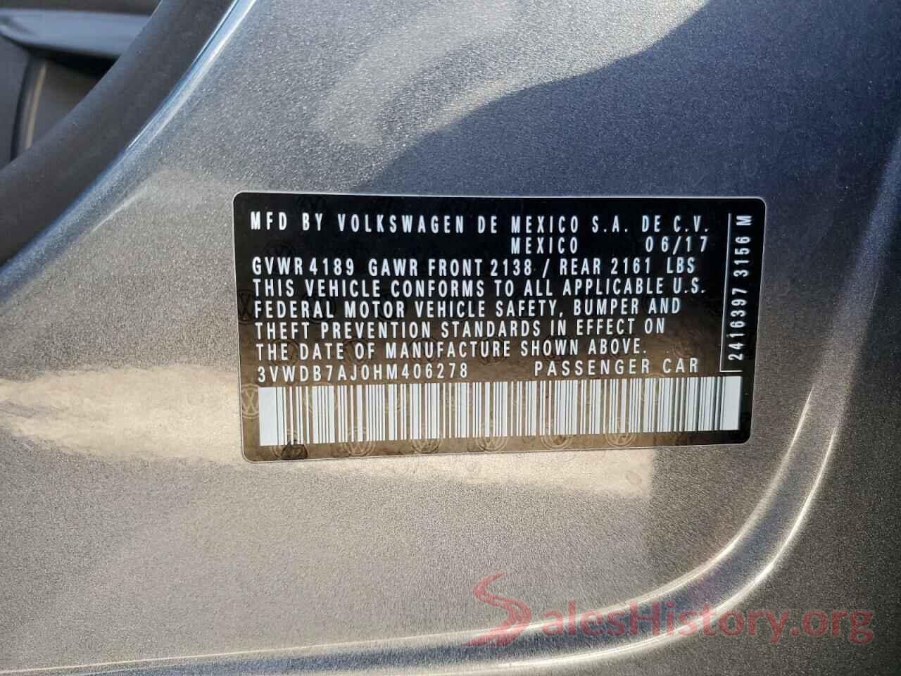 3VWDB7AJ0HM406278 2017 VOLKSWAGEN JETTA